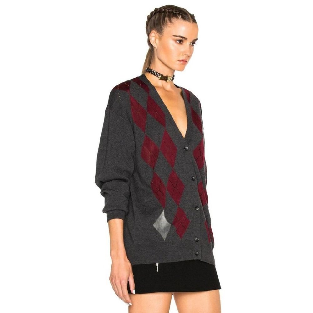 Alexander Wang Argyle Cardigan With Sheer Diamonds Balsamic Size XS